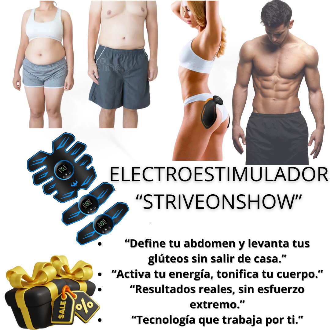 ELECTROESTIMULADOR TONIFICA ABDOMEN, GLUTEOS Y BRAZOS !PAGAS UNO Y TE REGALAMOS EL RESTO STRIVEONSHOW