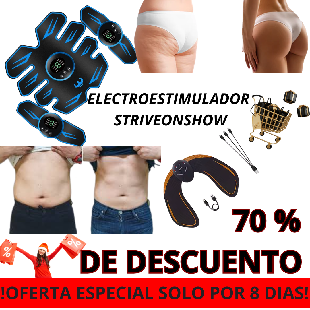 ELECTROESTIMULADOR TONIFICA ABDOMEN, GLUTEOS Y BRAZOS !PAGAS UNO Y TE REGALAMOS EL RESTO STRIVEONSHOW